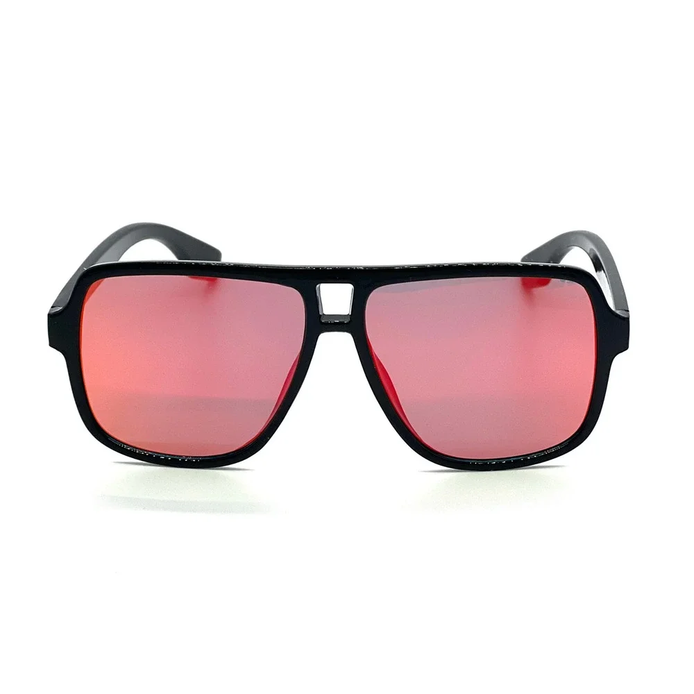 Square Aviator Sunglasses‎ Black Frame Red Mirrored Lens Fashion Sun Glasses